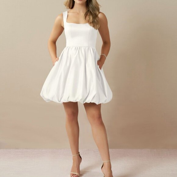 NWT Azazie White Bubble Wedding Dress- 14 - Picture 1 of 7